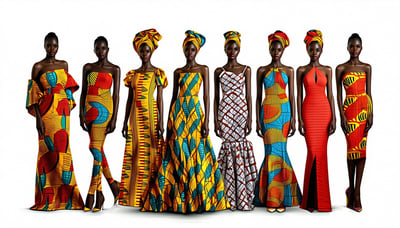 Elegant African print garments displayed on diverse models Elegant African print garments displayed on diverse models