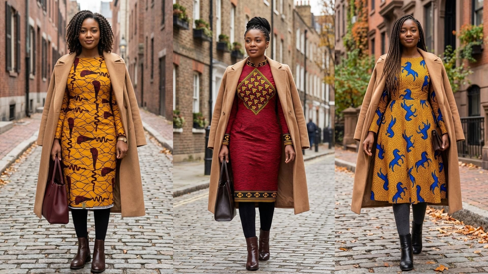 Ankara Dress with Tights, Coat, and Boots