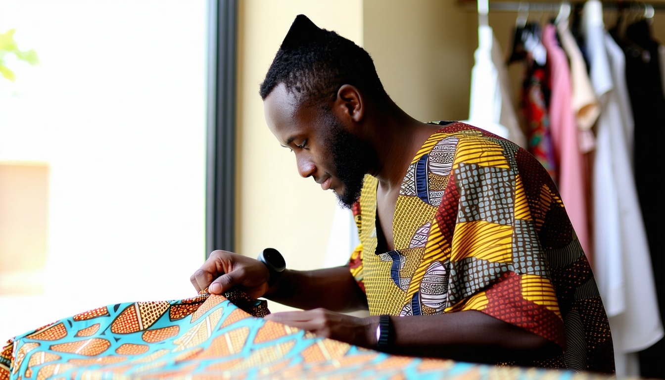 African designer at work creating a new garment